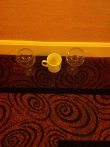 glasses and cup in the hallway