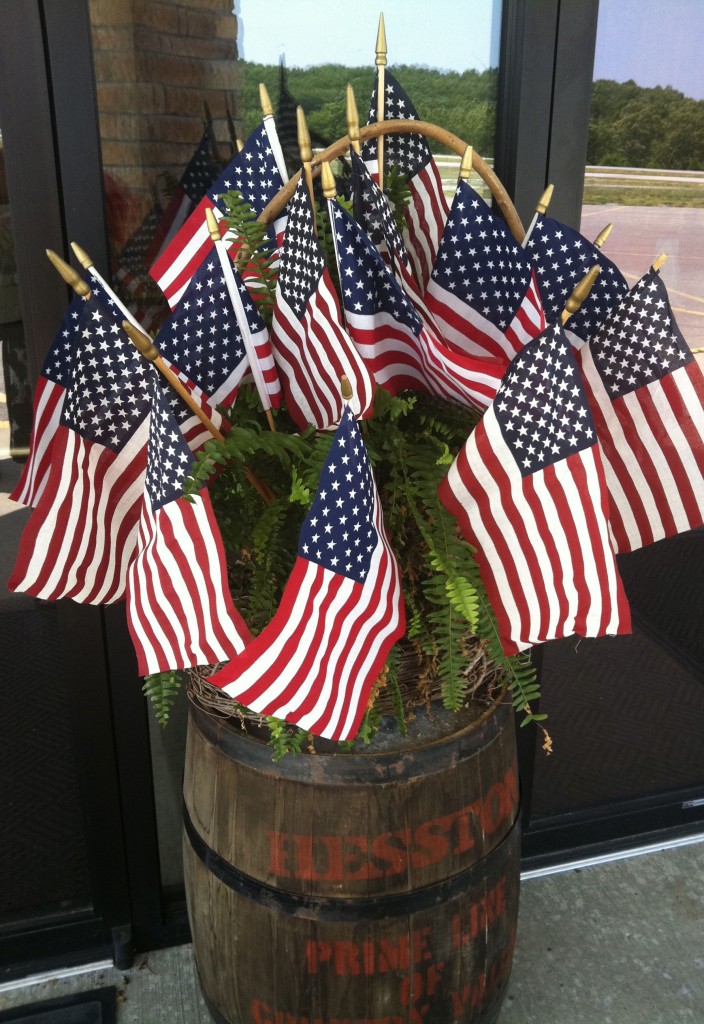 barrel of American flags